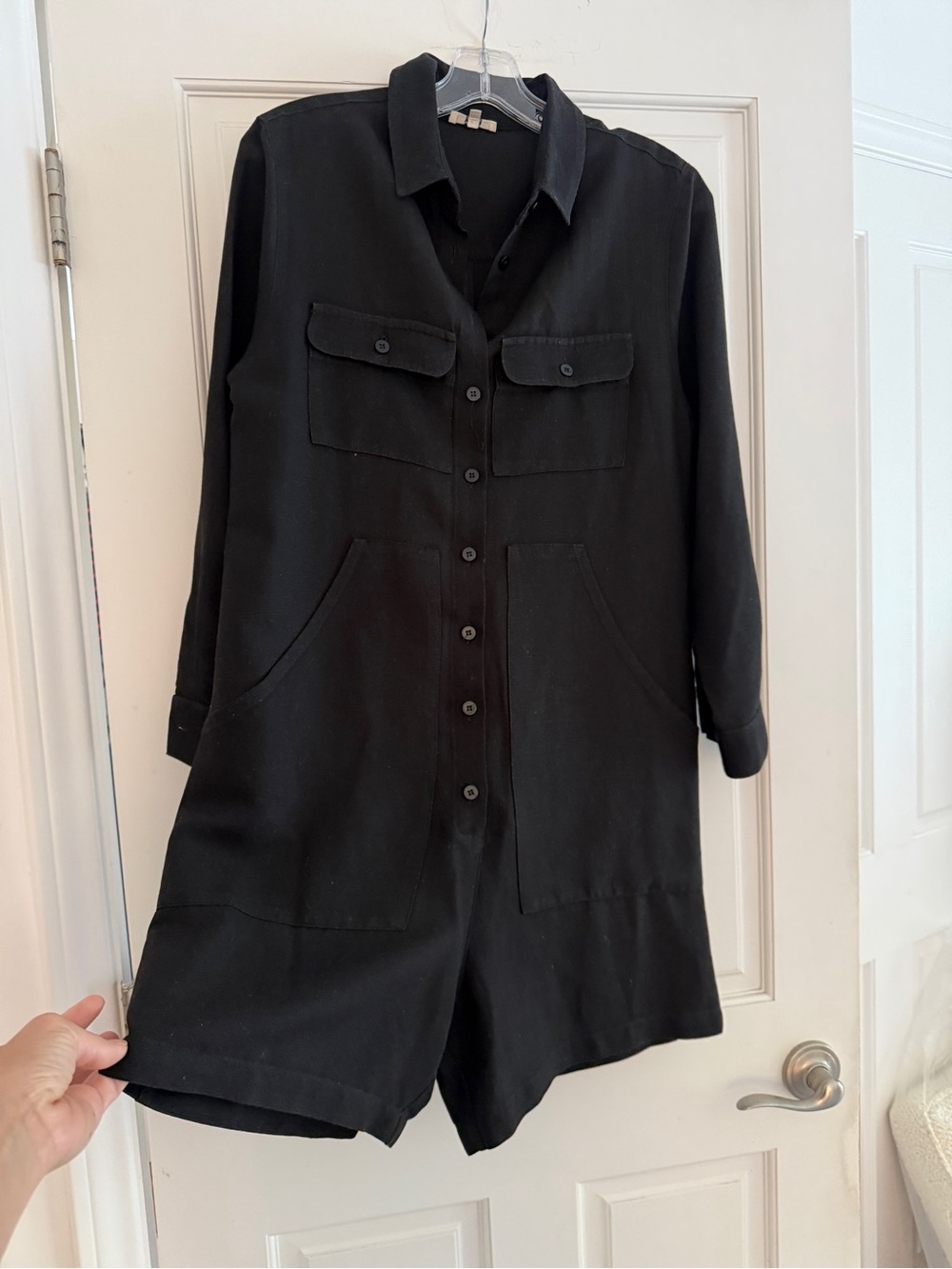 OZMA of California Tangier Black Canvas Button-Front Romper with Pockets - Picture 6 of 8